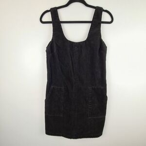 New Look Womens Black Corduroy Dress Cord Pinafore Size 6 Short Pockets Academia